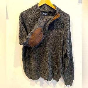 Mens XL Chaps Grey and brown elbow patch sweater